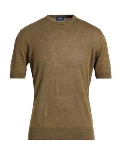 Drumohr Man Sweater Military Green Size 40 Linen, Cotton In Brown