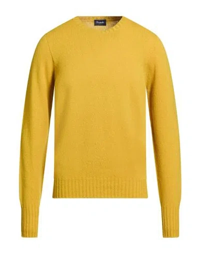 Drumohr Man Sweater Mustard Size 44 Lambswool In Yellow