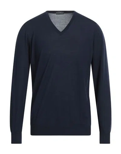 Drumohr Man Sweater Navy Blue Size 42 Super 140s Wool In Navy Blue
