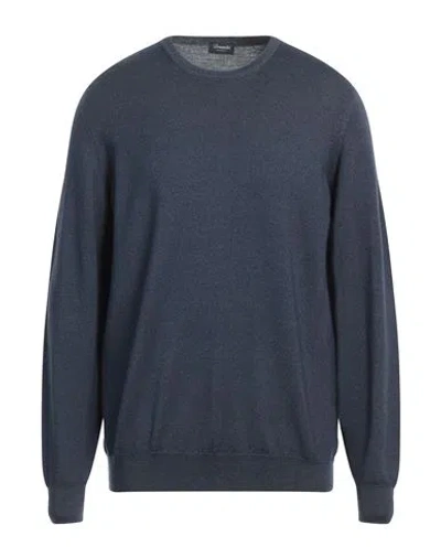Drumohr Man Sweater Navy Blue Size 44 Merino Wool In Navy Blue