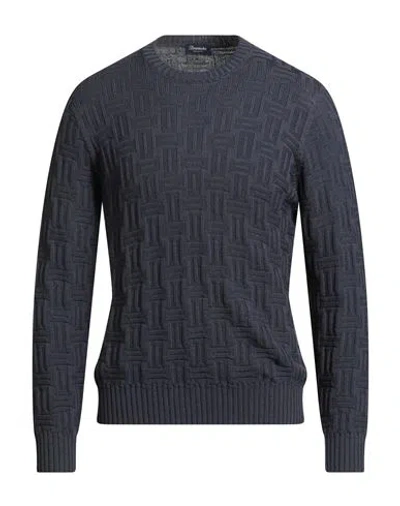 Drumohr Man Sweater Navy Size 40 Merino Wool In Blue