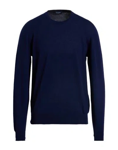 Drumohr Man Sweater Navy Size 42 Merino Wool In Blue