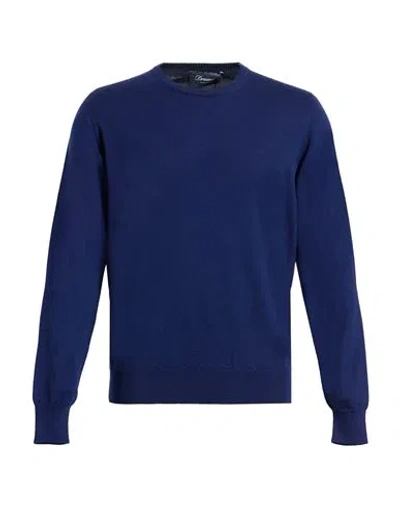 Drumohr Man Sweater Navy Size 44 Super 140s Wool In Blue