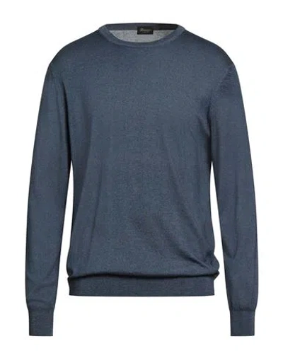 Drumohr Man Sweater Navy Size 46 Cashmere, Silk In Blue