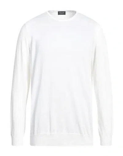 Drumohr White Crew-neck Sweater With Ribbed Cuffs