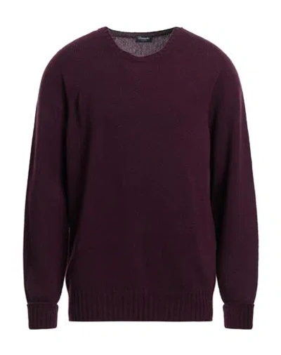 Drumohr Man Sweater Plum Size 48 Lambswool In Red