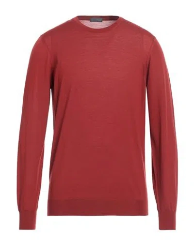 Drumohr Man Sweater Rust Size 44 Merino Wool In Red