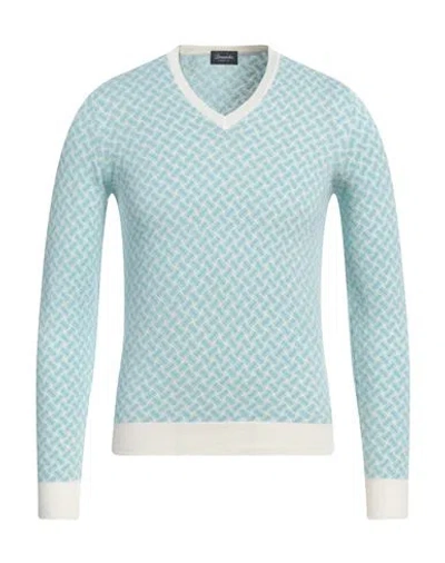 Drumohr Man Sweater Sky Blue Size 34 Cotton, Linen, Polyester In Blue