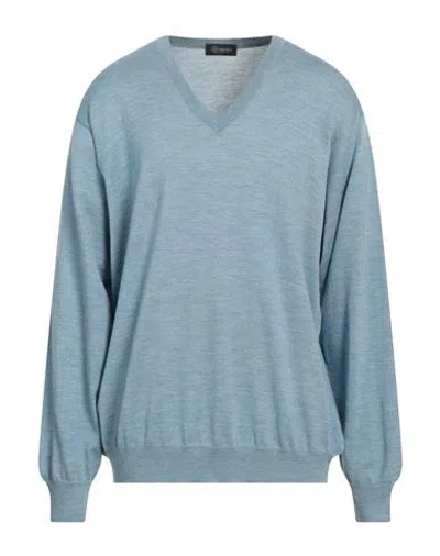 Drumohr Man Sweater Sky Blue Size 34 Merino Wool