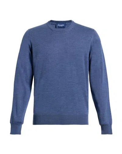 Drumohr Man Sweater Slate Blue Size 42 Merino Wool
