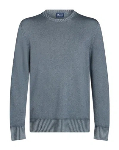 Drumohr Man Sweater Slate Blue Size 46 Merino Wool
