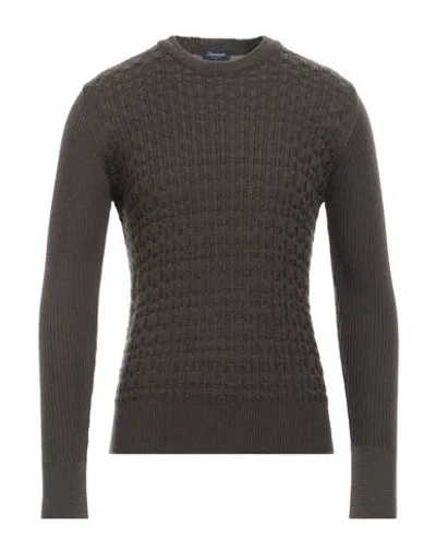 Drumohr Man Sweater Taupe Size 38 Merino Wool In Gray