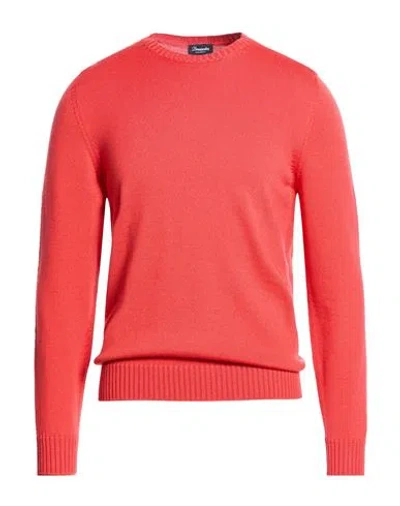 Drumohr Man Sweater Tomato Red Size 42 Merino Wool