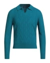 Drumohr Man Sweater Turquoise Size 38 Lambswool In Blue