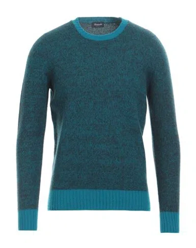 Drumohr Man Sweater Turquoise Size 44 Lambswool In Blue