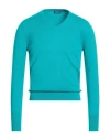 Drumohr Man Sweater Turquoise Size 44 Cashmere In Blue