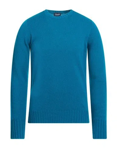 Drumohr Man Sweater Turquoise Size 44 Lambswool In Blue