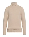 Drumohr Man Turtleneck Beige Size 46 Cashmere In Brown