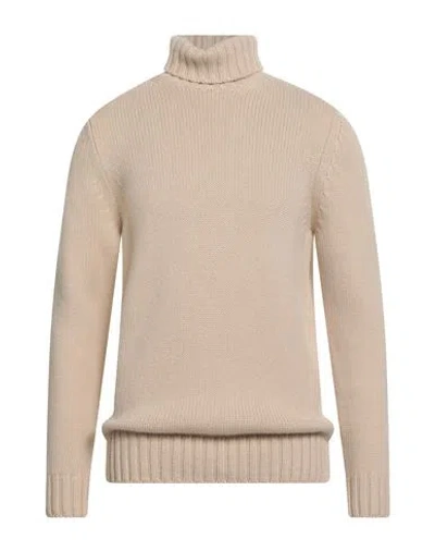 Drumohr Man Turtleneck Beige Size 46 Cashmere In Brown