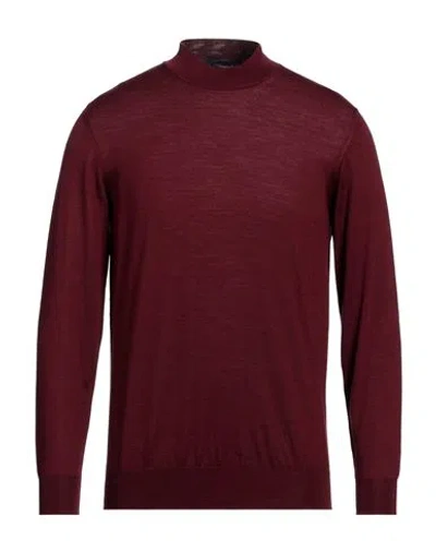 Drumohr Man Turtleneck Burgundy Size 46 Wool, Silk, Cashmere In Red