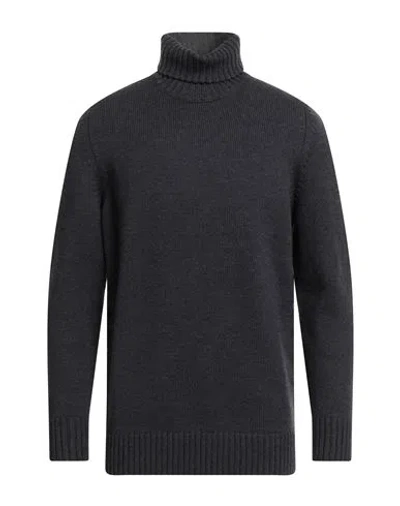 Drumohr Man Turtleneck Charcoal Size 46 Merino Wool In Black