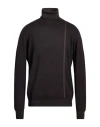 Drumohr Man Turtleneck Dark Brown Size 44 Merino Wool In Black