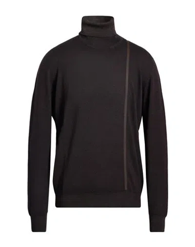 Drumohr Man Turtleneck Dark Brown Size 44 Merino Wool In Black