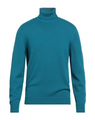 Drumohr Man Turtleneck Deep Teal Size 44 Merino Wool In Blue