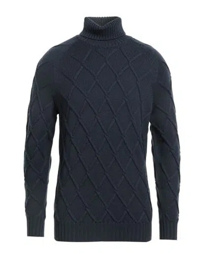Drumohr Man Turtleneck Navy Blue Size 40 Merino Wool In Navy Blue