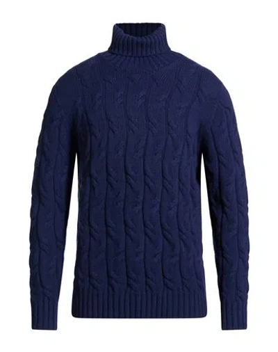 Drumohr Man Turtleneck Navy Size 42 Cashmere In Blue