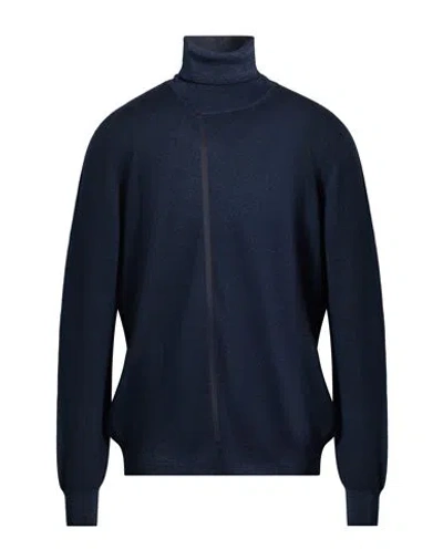Drumohr Man Turtleneck Navy Size 44 Merino Wool In Blue