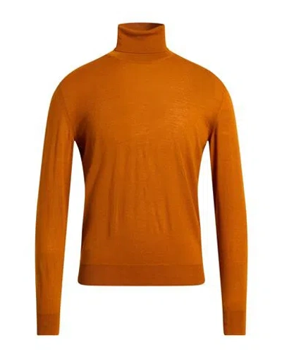 Drumohr Man Turtleneck Orange Size 42 Recycled Wool, Wool, Silk