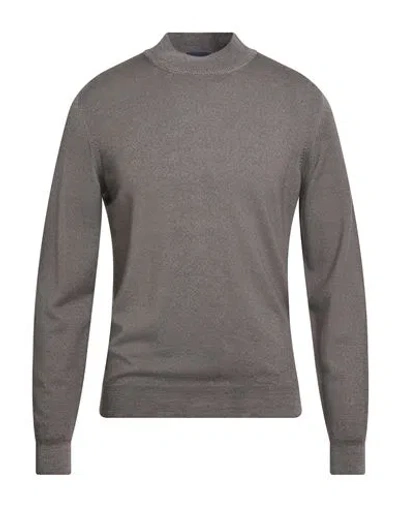Drumohr Man Turtleneck Taupe Size 42 Merino Wool In Gray