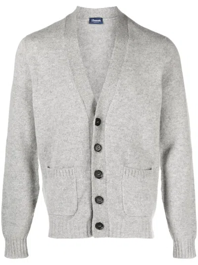 Drumohr Mélange V-neck Wool Cardigan In Gray