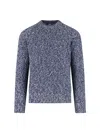 Drumohr Textured Knit Crewneck Sweater With Ribbed Cuffs In Blue