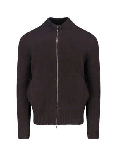 Drumohr Zip-up Lambswool Cardigan In Brown