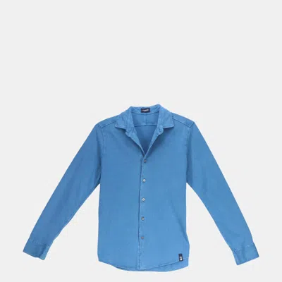 Drumohr Men's Blue Button-up Cotton Shirt Graphic T-shirt