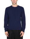 Drumohr Men's Cashmere Sweater With Offset Track Pattern In Navy