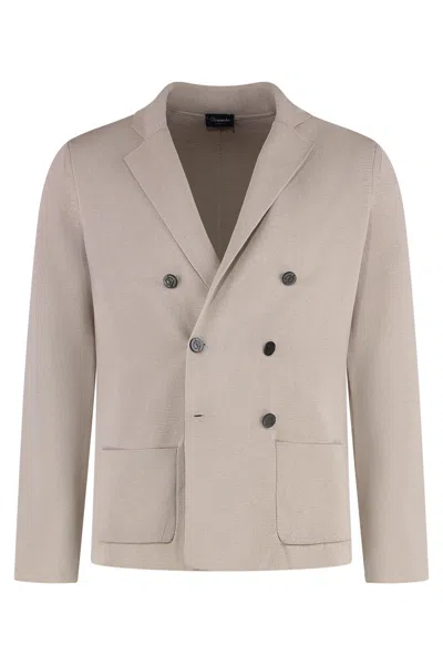 Drumohr Men's  Knit Cotton Double-breasted Blazer With Lapel Collar In Beige