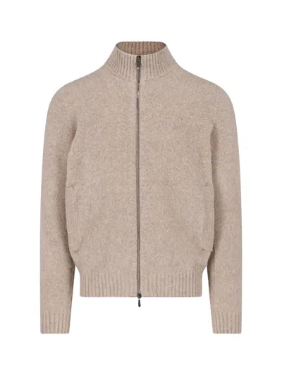Drumohr Lambswool Crewneck Jacket In Gold