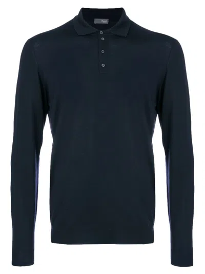 Drumohr Men's Merino Wool Long Sleeve Polo Sweater In Blue