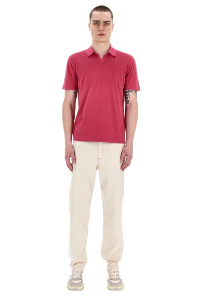 Drumohr Frosted Superlight Cotton Open Collar Polo In Red