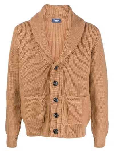 Drumohr Brown Shawl Neck Sweater In Orange