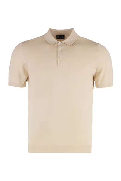 Drumohr Cotton Knit Polo Shirt Short Sleeves In White