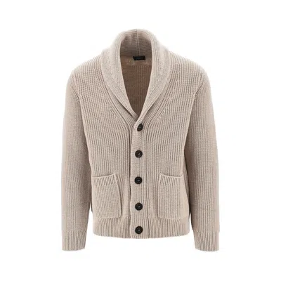 Drumohr Merino Wool Cardigan With Shawl Collar In Beige