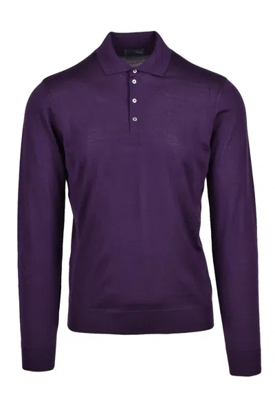 Drumohr Merino Wool Knit Polo - Purple