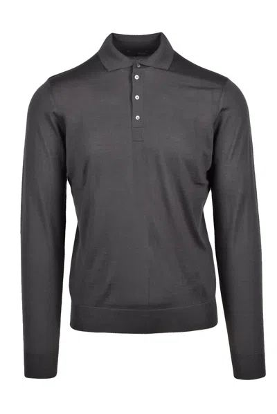 Drumohr Merino Wool Knit Polo - Stone In Gray