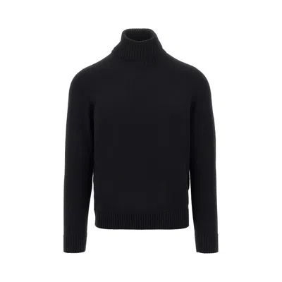 Drumohr Blue Fitted High Turtleneck Wool Sweater In Black