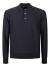 Drumohr Merino-wool Long-sleeve Polo Shirt In Blue