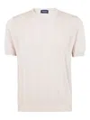 Drumohr Textured Short-sleeve Top With Classic Crew Neckline In Neutrals